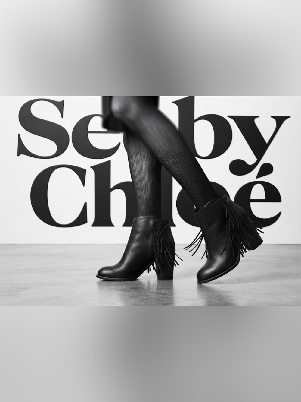 Authentic See by Chloe designer black leather fringe ankle boots booties sz 8.5